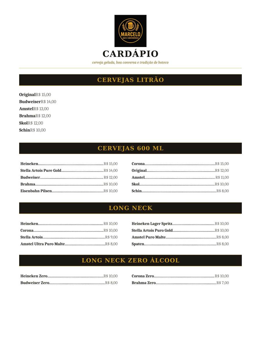 Cardápio Marcelo Bar e Conveniência — página 1